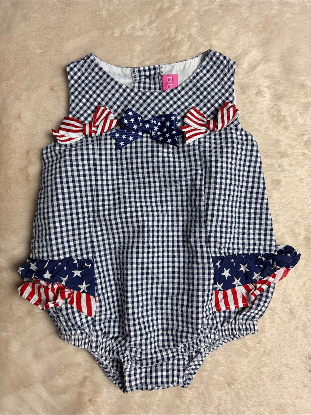 Good Lad Gingham Red White and Blue Ruffle Romper